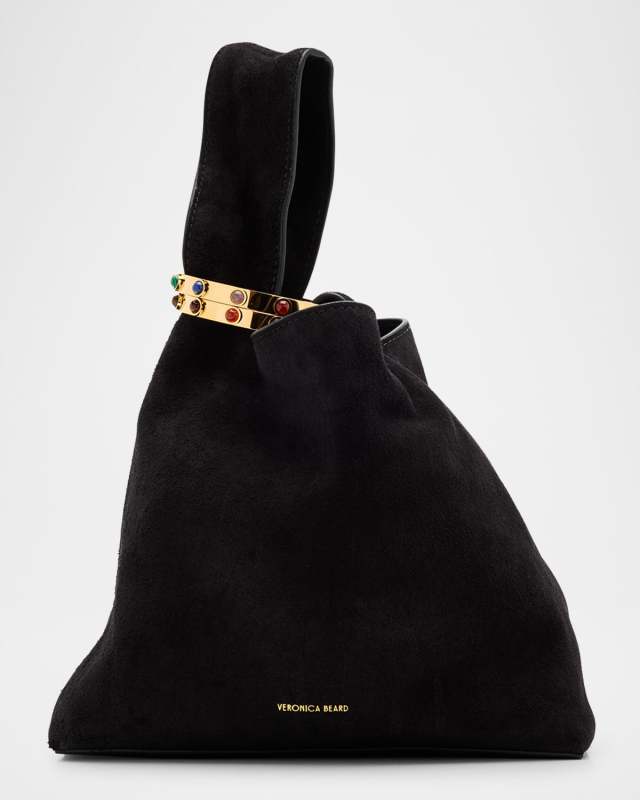 Swing Bracelet-Embellished Suede Wristlet Bag